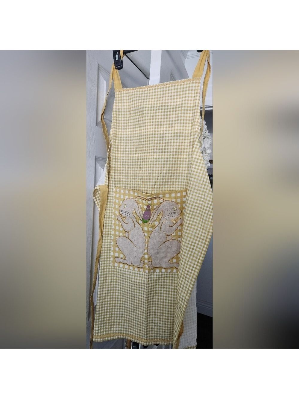 NWT Pier 1 Imports Easter Apron Yellow Plaid Bunny Rabbits
